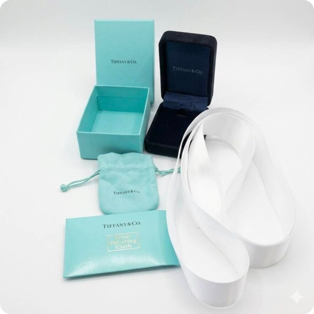 Authentic Tiffany & Co. Necklace Gift Packaging Set with Velvet Box & Ribbon